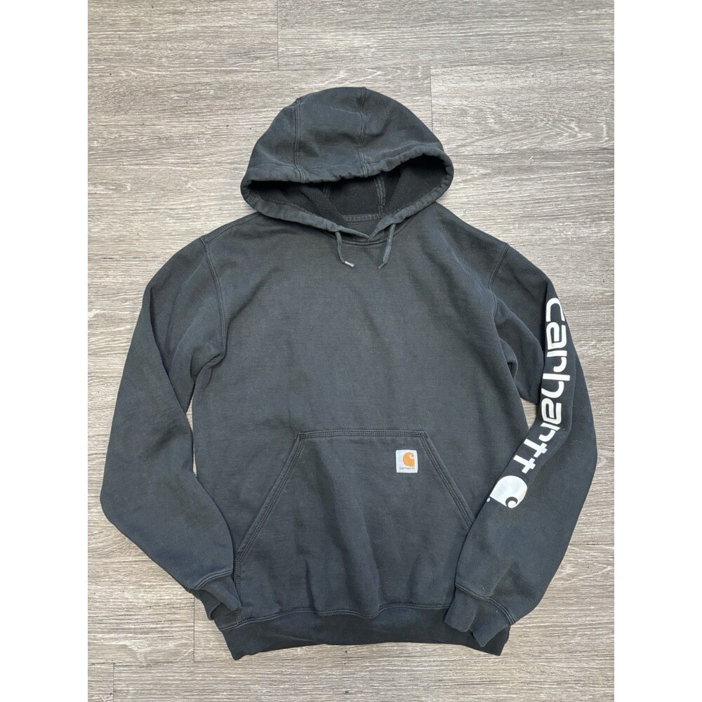 Carhartt Midweight Black Logo-Sleeve Hooded Sweatshirt Men's Size Small